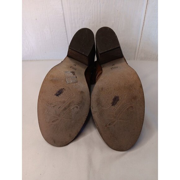 Free People Women 7 Hybrid Leather Strappy Ankle Booties Brown Stacked 3.5" Heel - Picture 7 of 10